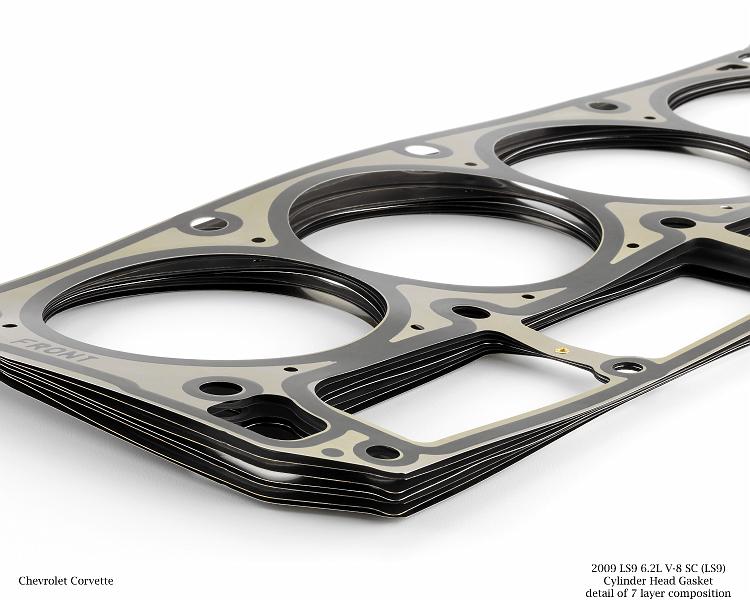 X09PT_EP033.jpg - 2009 LS9 6.2L V-8 SC (LS9) Cylinder Head Gasket detail of 7 layer composition for Chevrolet Corvette. X09PT_EP033  (United States)